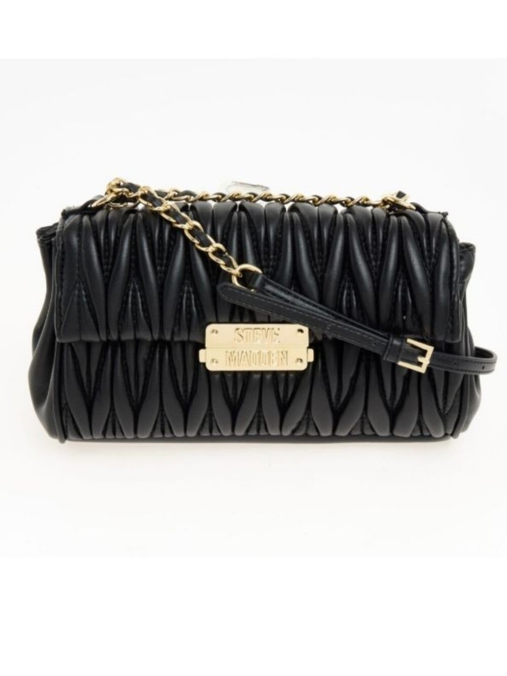 Steve Madden Black Quilted Chain-Shoulder Crossbody Bag